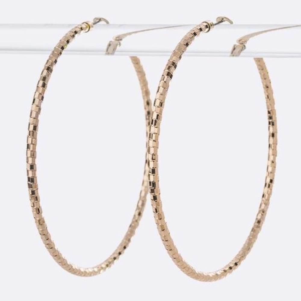 Large Textured Hoop Earrings - Soft Gold